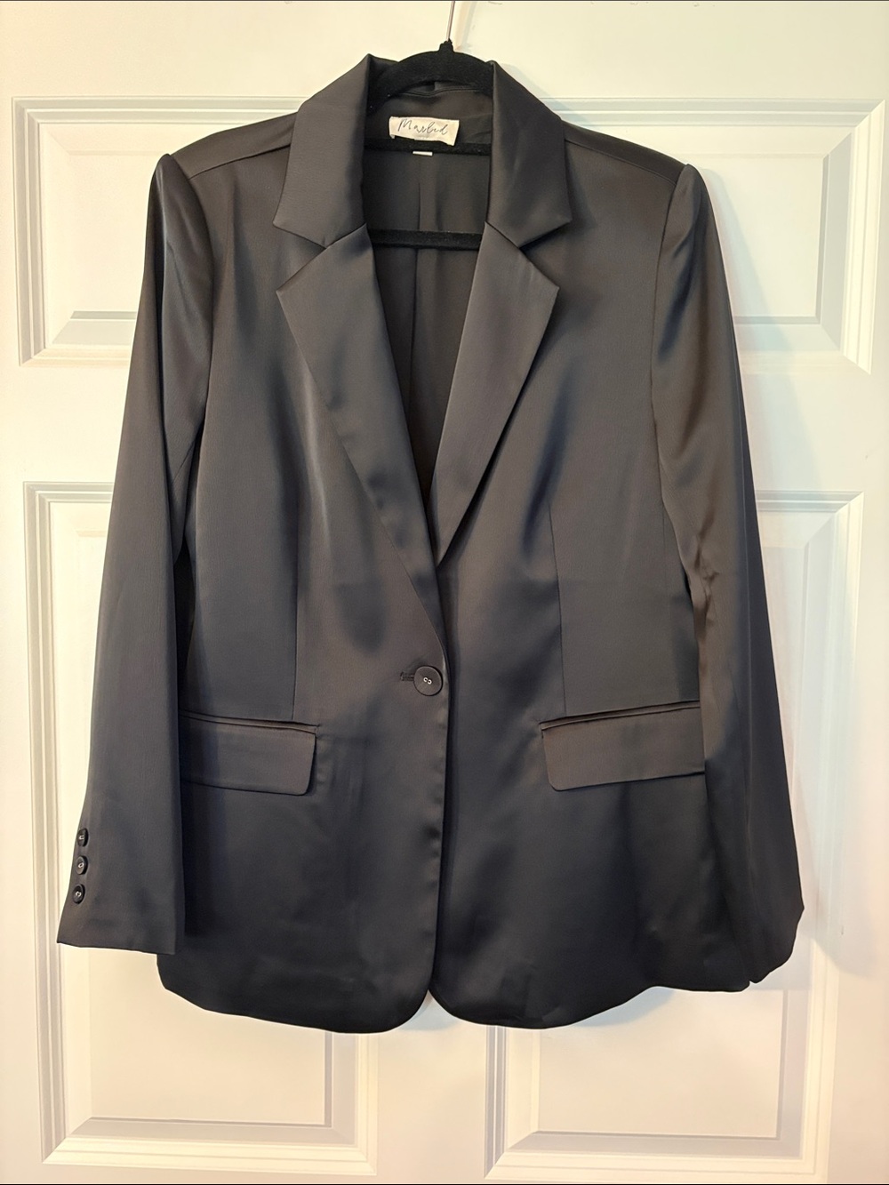 Marled Satin-Finish Black Single-Button Blazer